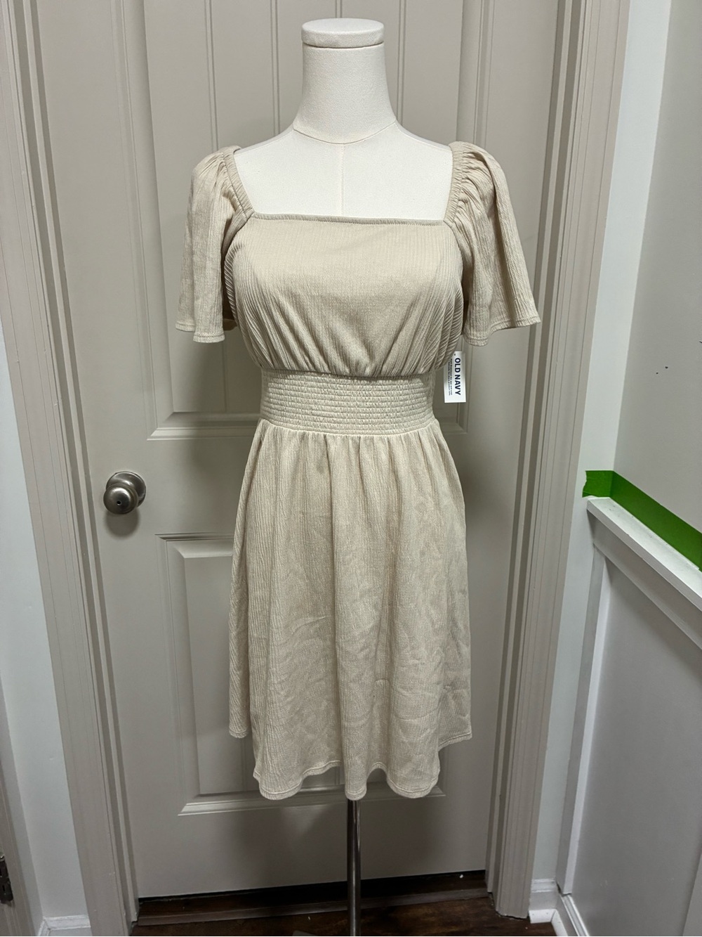 Old Navy Cream Square-Neck Smocked Midi Dress